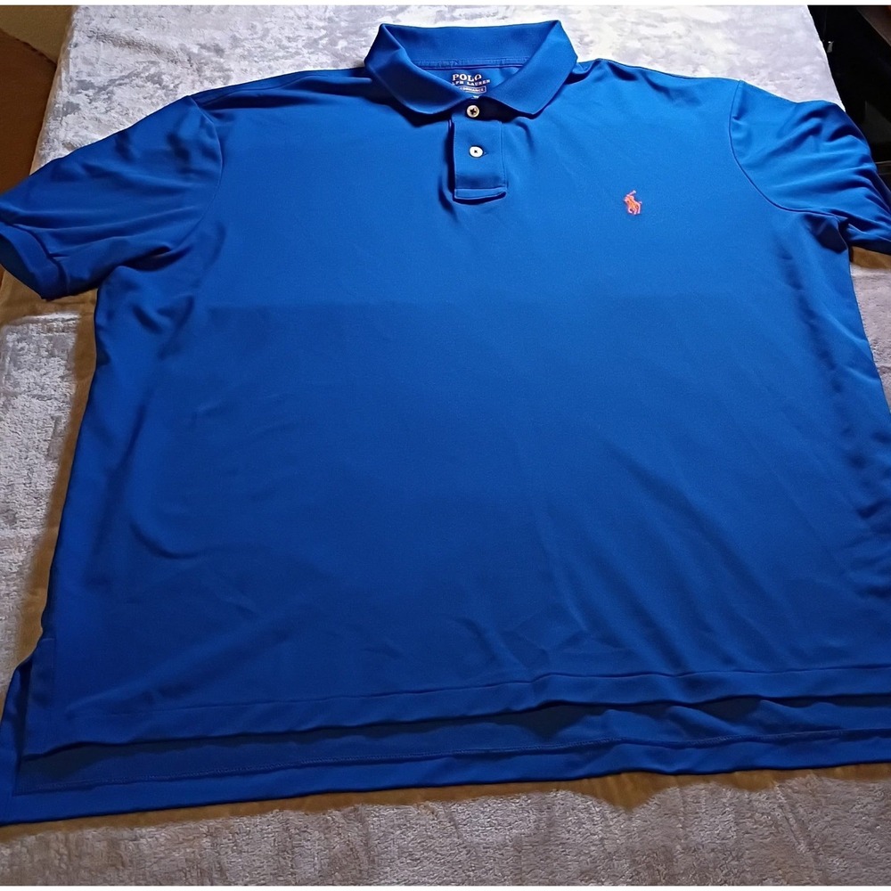 Polo Ralph Lauren Performance Mens XL Royal Blue Short Sleeve Polo Shirt Orange